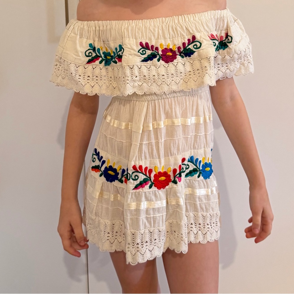 Embroidered Off-Shoulder Kids Dress